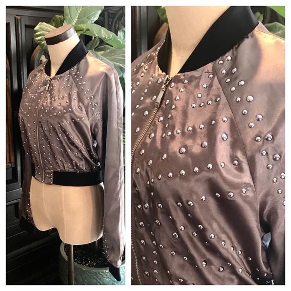 Layla ASOS studded metallic satin bomber jacket - Picture 7 of 8